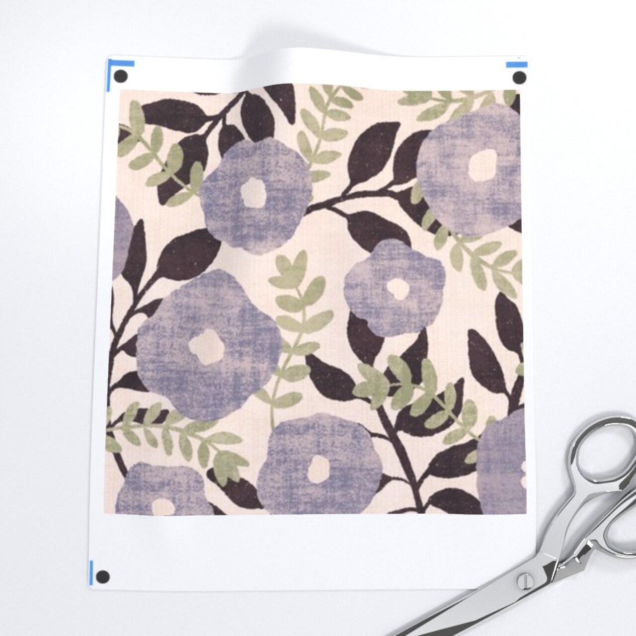 Purple Gray Florals Lavender Leaves Beige Cream Nature Botanical Faux Textured Look Custom Printed Fabric by Spoonflower Various Fabrics by the Yard or Fat Quarter